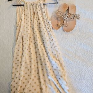 Michael Kors Bergalia Foiled Chain Neck Trapeze Dress Green/Gold  Halter